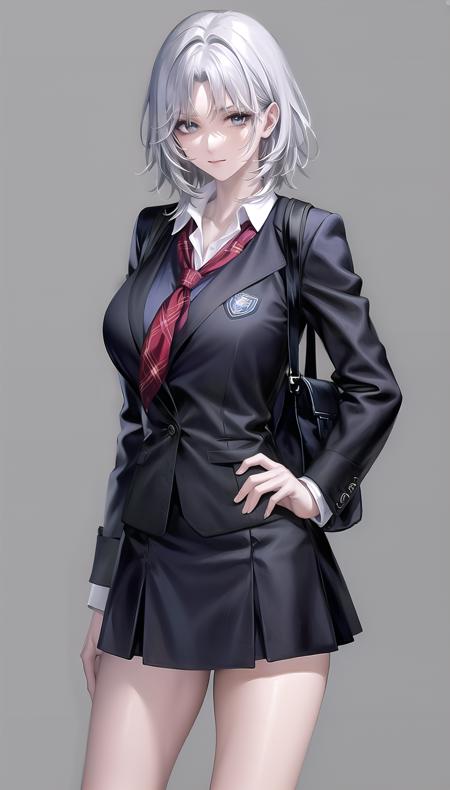 121098-2248715157-white hair,_(school uniform_1.28),_lady,mature female, cowboy shot,_(white background,simple background_1.18),_highres,official.png